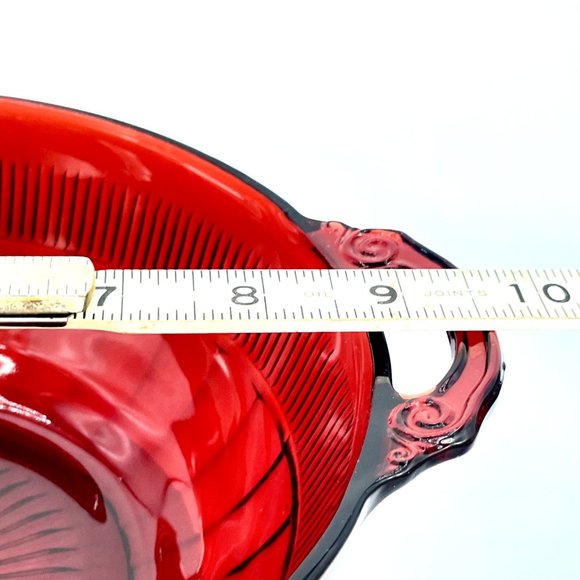 Anchor Hocking Coronation Ruby Red Depression Glass Serving Bowl w Handles 9.5” - Picture 7 of 9